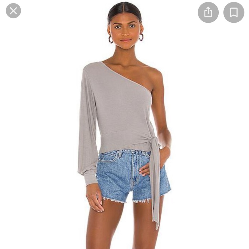 Michael Lauren One-Shoulder Tie-Waist Top in Light Taupe